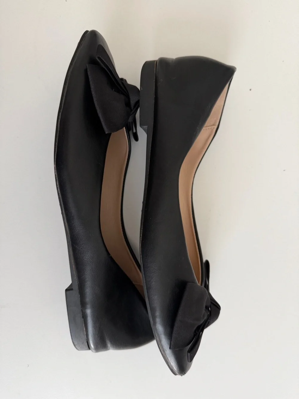 C.Paravano Black Bowknot Soft Leather Square Toe Flats Size 40